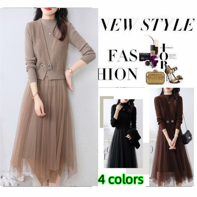 ニットワンピース セットアップ レディース 秋冬 長袖セーター スカート ワンピース きれいめ 大きいサイズ オシャレ 膝丈 通勤 着痩せ 2色 二次会 入学式 ニットワンピース セットアップ レディース 秋冬 長袖セーター